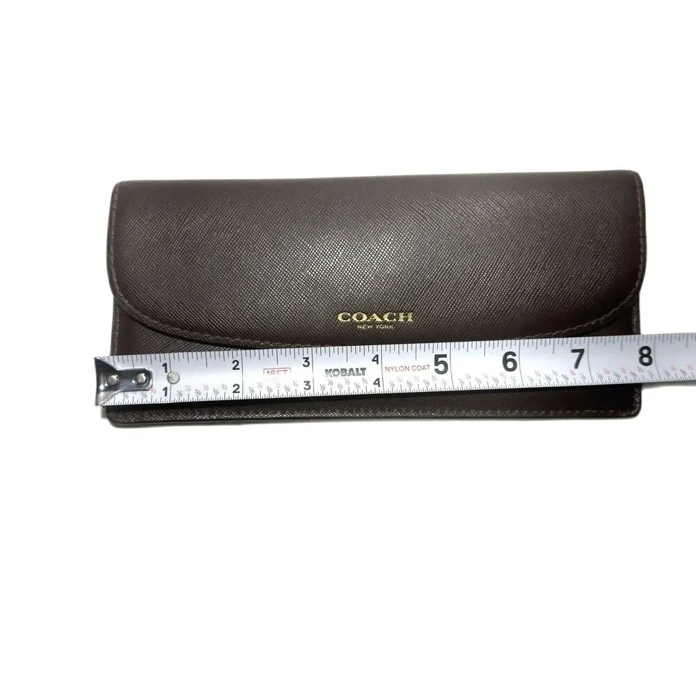 Coach Brown Slim Envelope Flap Wallet Snap Closure Zipper Pocket 8in x 3.5in